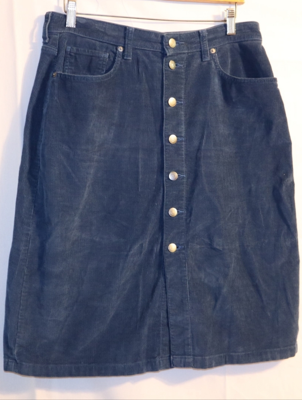 Everlane Skirt Womens  Baby Blue Button Front Corduroy Straight Pockets Midi 30 - Picture 3 of 11